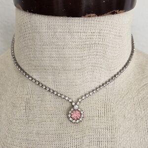 Elegant Clear & Pink Rhinestone Necklace